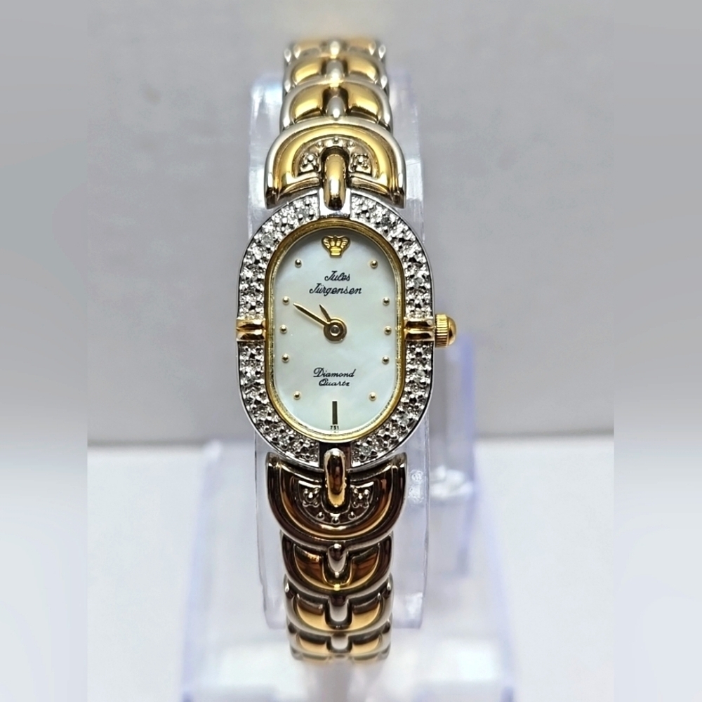 Womens Jules Jurgensen Diamond Watch Gold Silver Two Toned Bracelet New Battery